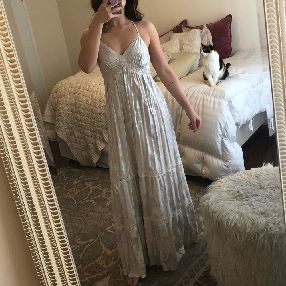 Metallic silver & cream maxi dress WEDDING SEASON!